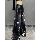 Colored Cowboy Broad-Legged Trousers In Autumn Personality Painted New High-Waisted Loose Thin Temperament Casual Pants
