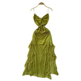 Goddess Fan Design Careful Machine Kinry Sling Dress Woman 2025 Summer Folds To Receive Irregular Dress