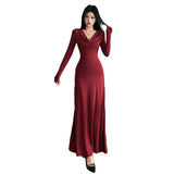 Fashion 2025 Autumn And Winter Women's New Pure Color Temperament High-End Sense Collar Body Dress