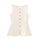 92 Gold Knitted Vest Shirt 10 Women's 041 Simple Single Buckle Fashion