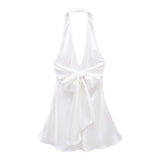 Women's Clothing 2025 Spring New Silk-Sense Texture Hanging Neck-Deck Bow Tie With Mini-Coat
