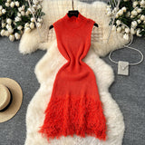Simple Design Sleeveless Knitted Dress Women's Summer Hair-Throw Slimming Pure Hot Girl Short Skirt