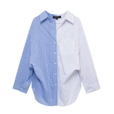 Striped Printed Silk Shirt 2025 Spring And Summer Folding V-Neck Long Sleeve Single-Cranment Loose Top Woman