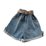 Belt And Waist Cowboy Broad-Legged Shorts Women Retro Niche High-Rise Thin Casual Hot Trousers