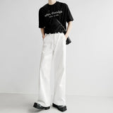 Superior Sensing White Jeans Men's And Women's Loose Straight Drags Broad Legged Couple Casual Cleanfit Pants