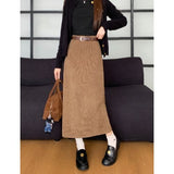 2025 New Autumn And Winter Port Style Retro Skirt Thicker Wicked Skirt Long Bag Hip Skirt Open Skirt