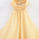 Ins2025 Summer New Cascade Decoration Hanging Neck Print Short Dress