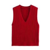 Basic Solid Color Sleeveless Vest 2025 Spring Leisure V Collared Women's Knitting Top