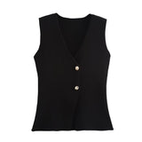 Spring And Summer New Women's Gold Button Knitted Vest + Half-Dress Fashion Set