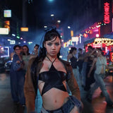 2025 Summer New Women's Sling Design Five-Pointed Star Hanging Neck Strap Sexy Bare Back Small Vest Woman