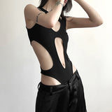 2025 Summer Women's New Solid Color Sexy Hottie Fashion Hollow Splicing Repair Slim Thin Dressing