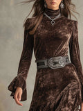 2025 Women's Velvet Splicing Lace Waist Dress French Temperament Dress