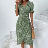 A Large Number Of New 2025 Summer Hot Sales Geometric Collage Bubble Sleeve Irregular Pendulum Dress