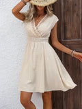 Women's Clothing 2025 Spring And Summer French Holiday Fascling Lace Hollow V-Collar Dress Clip Small Swing A Skirt