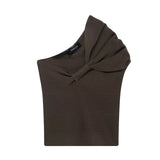 Asymmetrical Women's Knitted Top 2025 Spring Sexy Shoulder Folded Body Short Vest