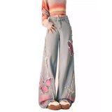 Butterfly Splicing Jeans Women Autumn And Winter Design Sense Loose Straight Pear-Shaped Casual Broad Legs Long Pants