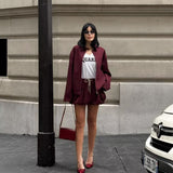 Autumn New Women's Design Style Zipper Lantern Mini-Skirt Set