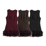Women's Clothing 2025 Autumn And Winter New Street Fashion Temperament Mesh Stitching Dress