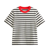 Crash-Colored Round-Neck Striped Print T-Shirt 2025 Spring And Summer Short-Sleeved Leisurely Simple Women's Clothing Top