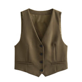 2025 Women's Autumn New Dress V-Neck Short Vest High-Waist Broad Leg Trousers Commuting Suit