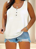 Large-Size Women's Summer Sleeveless Button Solid Color U-Neck T-Shirt Women Can Open A T-Shirt Vest
