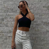 Women's Mb Sexy Cross-Hanging Neck Knitting Short Outer Wear Inside The Bottom Sling Sling Vest Top