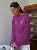 Slave Knitted Jersey 2025 Spring And Summer New Female Perspective Thin Round Collar Horn Sleeve Knit T-Shirt