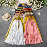 White Half-Dress Women's Dress 2025 Summer Small Medium Long Leisure High-Rise Thin Thong Ponve Cake Skirt