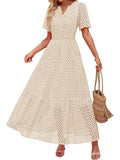 2025 Women's V-Neck A-Shaped Hollow Lace Cake Dress