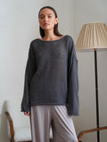 Slave Knitted Jersey 2025 Spring And Summer New Female Perspective Thin Round Collar Horn Sleeve Knit T-Shirt