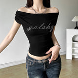 2025 Summer New Women's Hot Hottie Fashion Word Shoulder Repair Umbilly Umbilly Umbilly Umbilly Blouse