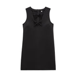Sleeveless V-Neck Solid Color Short Dress 2025 Spring Set Head Bow Ornamental Female Miniskirt