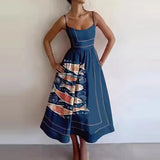 Women's New 2025 Spring Dress Solid Color Sexy U-Neck Waist Folding Sling Dress