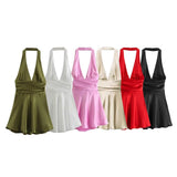 Women's Dress 2025 New Fashion Sexy Silk Nyley Hanging Neck-Lexed Short Dress
