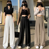 Black New Chinese Style Suit Pants Women Spring And Autumn Small High-Waist Hanging Straight Casual Narrow Version Of Broad Leg Pants