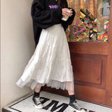 Spring And Summer New Korean Version Of The College Wind Mesh Splicing Skirt Half-Bred Mid-Long A-Skirt Ins