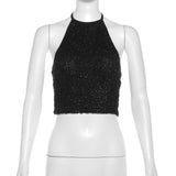 2025 Summer Fashion Trend Women's New Hanging Neck Bare Back Solid Color Bhise Small Vest