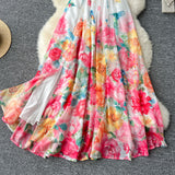 One-Word Shoulder Lotus Leaf Side Waist Dress Female Design Feel In The Pendant Pendant Print Chiffon Dress