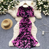 High-End Women's Dress 2025 New Design V-Neck Short-Sleeved Folding Body-Brepaired Hip Irregular Fishtail Skirt