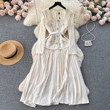 French Small Scented Dress Female Senior Feeling Heavy Industry Nail Bead Metal Collar Lace Splicing Hundred Folded Fairy Dress