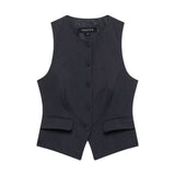 Round-Neck Sleeveless Vest Women's Dress 2025 Spring Temperament Clip Single-Clip Vest