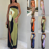 2025 Spring Dress Women's Fashion Sleeveless Shoulder Stamped Breast Sexy Detender Print Dress