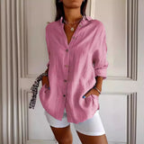 2025 New Single-Dran Buckle Folding Collar Shirt Burst Lady Solid Color Can Sleeve Top