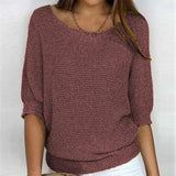 Spring New Solid Color Round Knit Shirt Women Commuting Elegant Seven-Sleeve Top Air-Conditioning Shirt