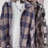 Grinding Thick Hair This Plaid Shirt Women Loose Long Autumn And Winter New Hong Kong Taste Shirt Coat Tide
