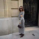 23 Autumn New Women's Fashion Simple Knitted Double Coat + Skirt