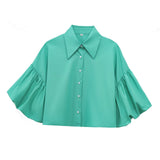 Multi-Color Short Top 2025 Spring Five-Sleeve Retro Temperament Bubble Sleeve Loose Shirt