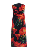 Summer New Women's First-Word Screen Printing Dress Folds