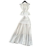 Goddess Fan Temperament Two Sets Of Summer High-End Sleeveless Knitting Top High-Waisted Splicing Bag Hip Skirt Suit