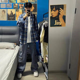 Autumn Blue Check-Shirt Loose Tide Brand Loose Couple Casual Long-Sleeved Plaid Shirt Jacket Men